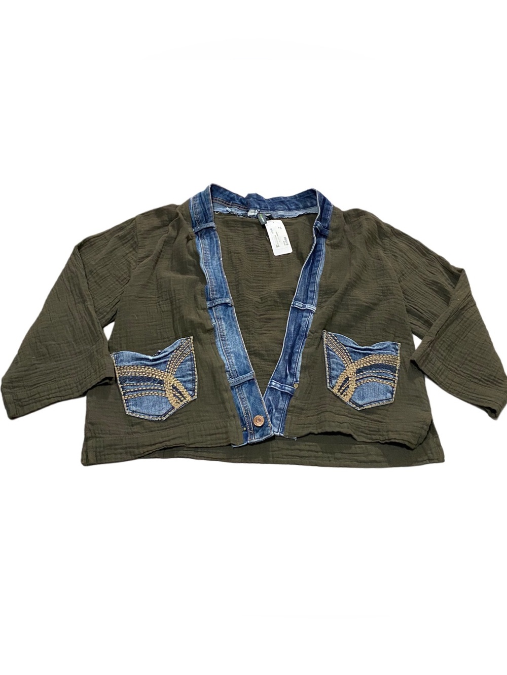 NEW Shannon Passero Melaney Reworked Cardigan Patchwork Denim Gauze One Size